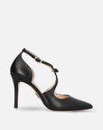 Zapatilla piel tiras cruzadas con moño color negro