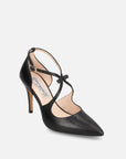 Zapatilla piel tiras cruzadas con moño color negro