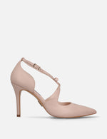 Zapatilla piel tiras cruzadas con moño color nude