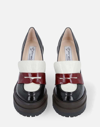 Mocasín en piel charol de bloques de color  para mujer