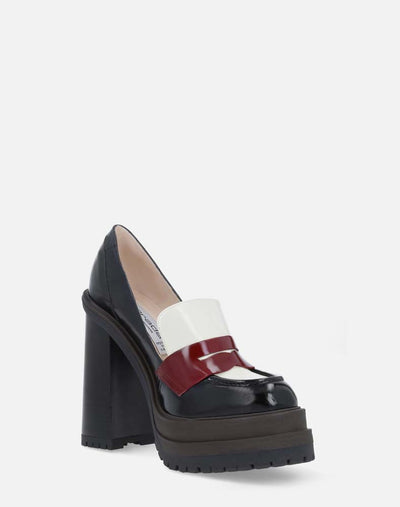 Mocasín en piel charol de bloques de color  para mujer