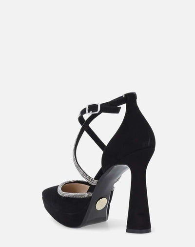 Zapatilla abierta con pulsera cruzada de pedrería encontraste de color para mujer