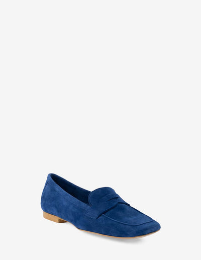 Mocasín en piel ante color azul para mujer