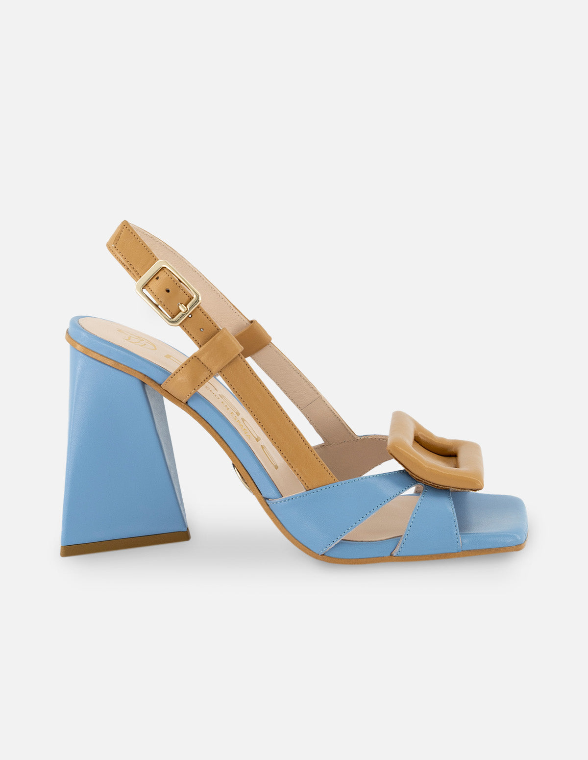 Sandalias De Piel Para Mujer Color Azul Con Cierre Decoratico