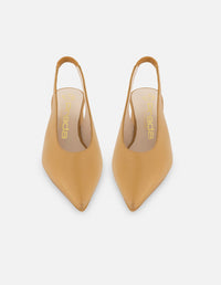 Zapatilla destalonada de piel color cuero para mujer