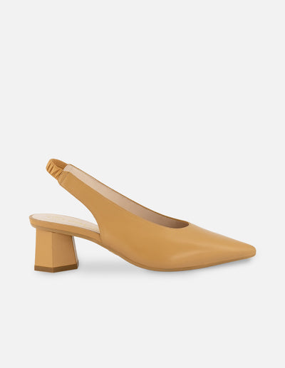 Zapatilla destalonada de piel color cuero para mujer