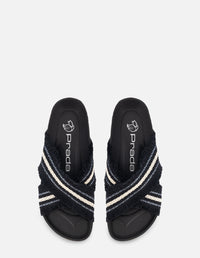 Sandalia con tiras en textil color negro para mujer