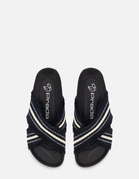 Sandalia con tiras en textil color negro para mujer