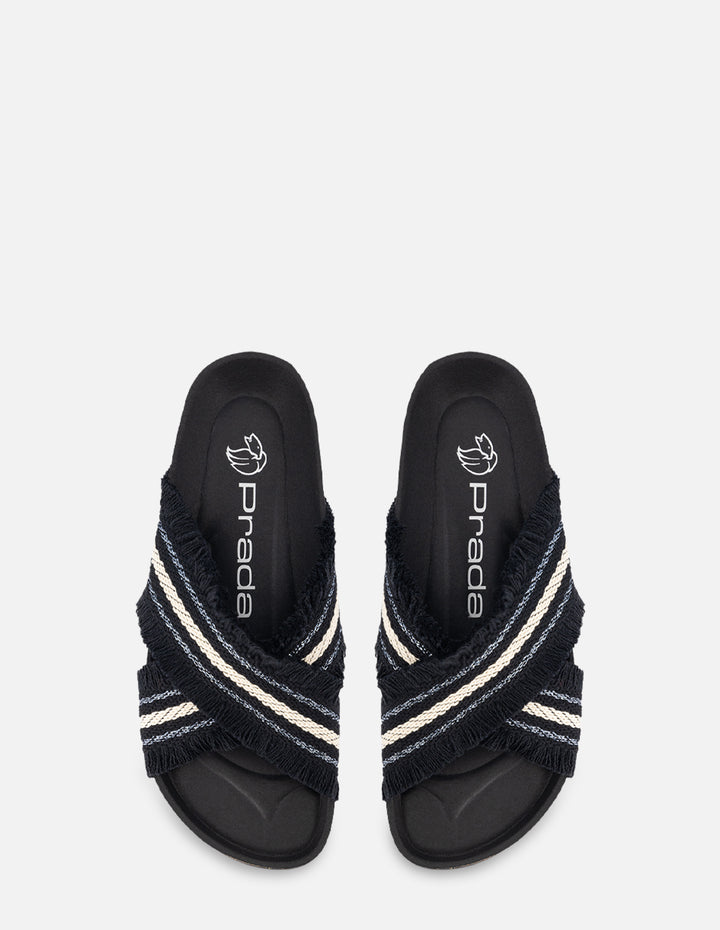 Sandalia con tiras en textil color negro para mujer