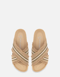 Sandalia con tiras en textil color nude para mujer