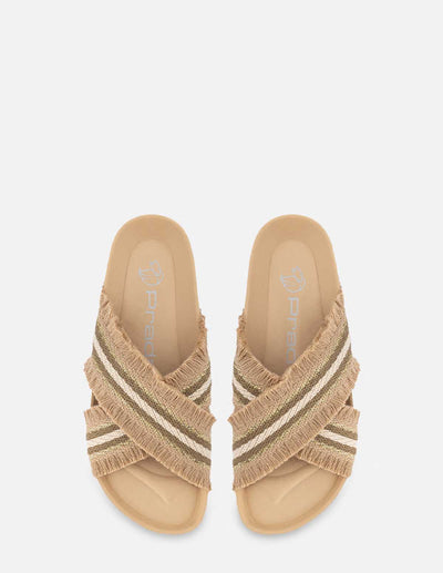 Sandalia con tiras en textil color nude para mujer