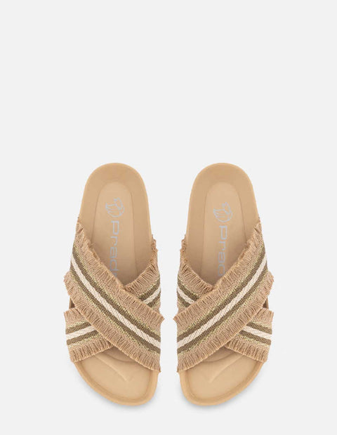 Sandalia con tiras en textil color nude para mujer