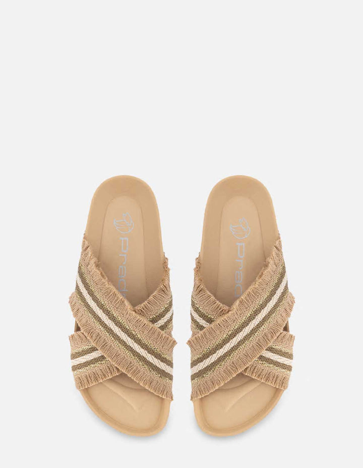 Sandalia con tiras en textil color nude para mujer