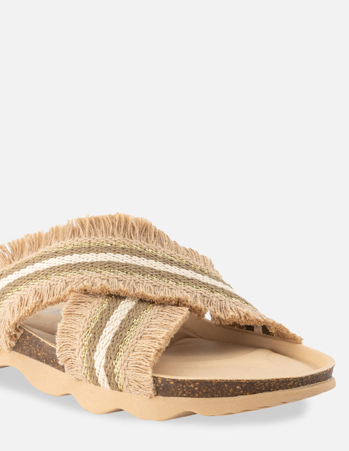 Sandalia con tiras en textil color nude para mujer