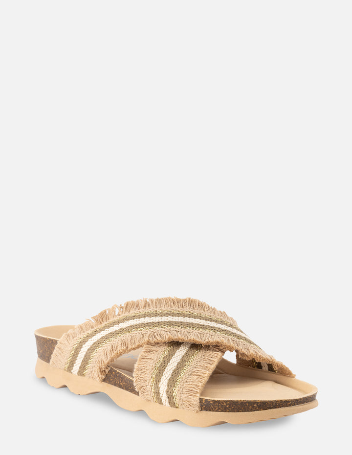 Sandalia con tiras en textil color nude para mujer