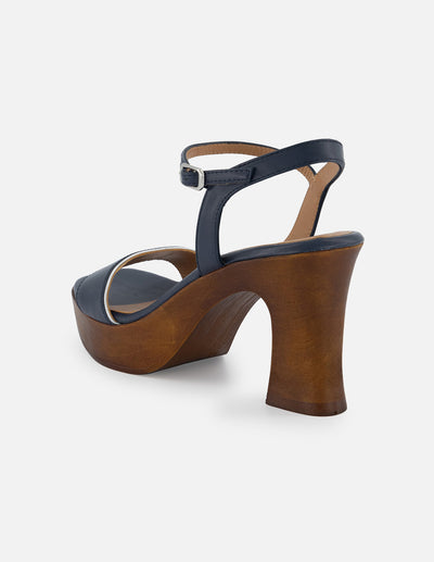 Sandalia de piel para mujer color marino con plataforma alta