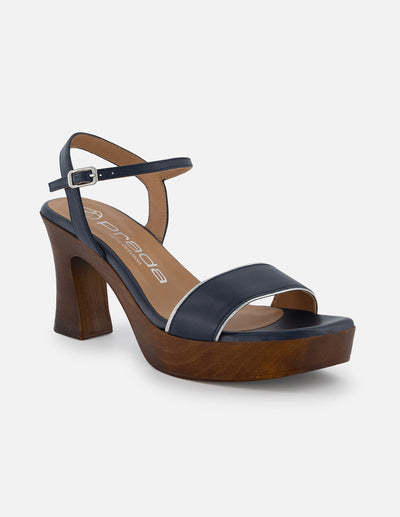 Sandalia de piel para mujer color marino con plataforma alta