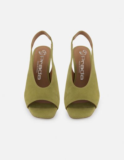 Sandalia de piel ante color verde para mujer con tacón tipo madera
