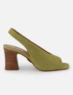 Sandalia de piel ante color verde para mujer con tacón tipo madera