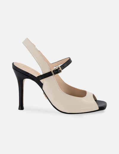 Sandalia de piel napa color blanco para mujer con pulsera en color negro