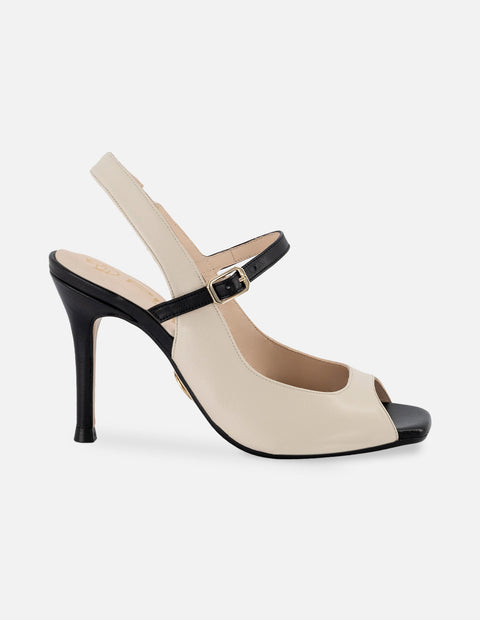 Sandalia de piel napa color blanco para mujer con pulsera en color negro