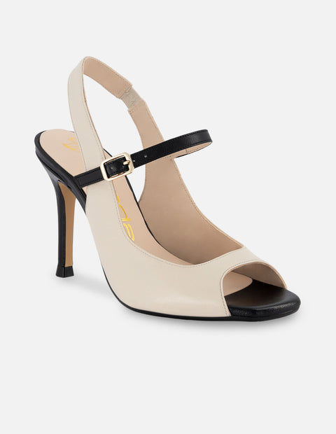Sandalia de piel napa color blanco para mujer con pulsera en color negro