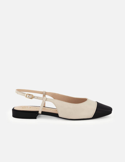 Zapato destalonado de piel color blanco con contraste en negro para mujer