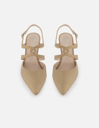 Zapato destalonado de piel color arena para mujer con detalle de tiras