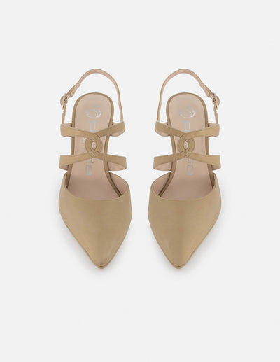 Zapato destalonado de piel color arena para mujer con detalle de tiras
