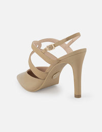 Zapato destalonado de piel color arena para mujer con detalle de tiras