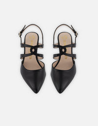 Zapato destalonado de piel color negro para mujer con tiras