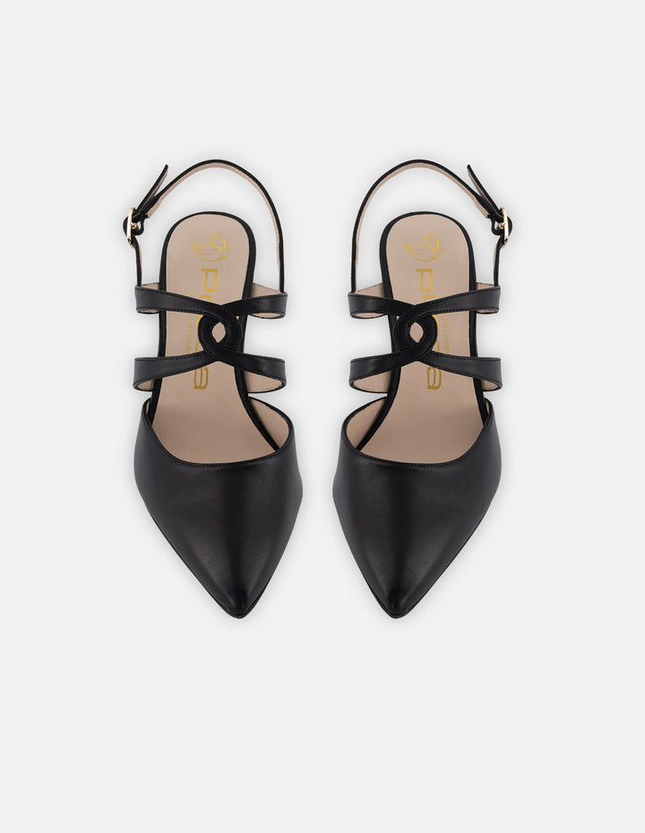 Zapato destalonado de piel color negro para mujer con tiras