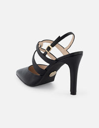 Zapato destalonado de piel color negro para mujer con tiras