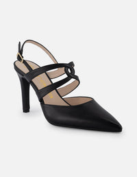 Zapato destalonado de piel color negro para mujer con tiras