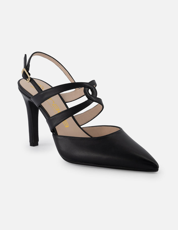 Zapato destalonado de piel color negro para mujer con tiras