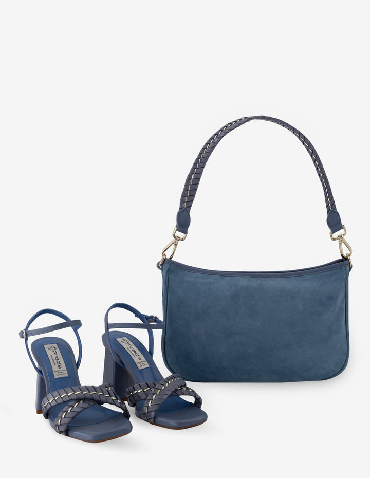 Sandalia de piel trenzada color azul para mujer