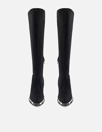 Bota negro lycra para mujer con detalle bicolor