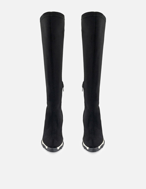 Bota negro lycra para mujer con detalle bicolor