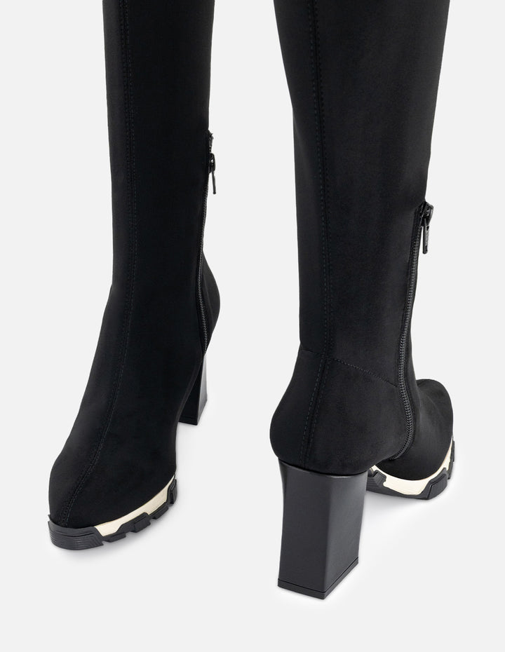 Bota negro lycra para mujer con detalle bicolor