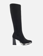 Bota negro lycra para mujer con detalle bicolor