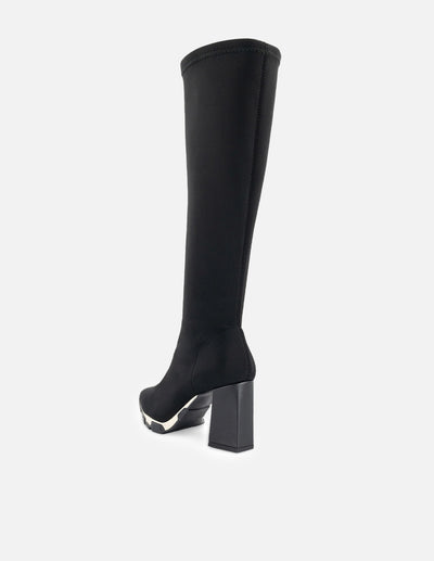 Bota negro lycra para mujer con detalle bicolor