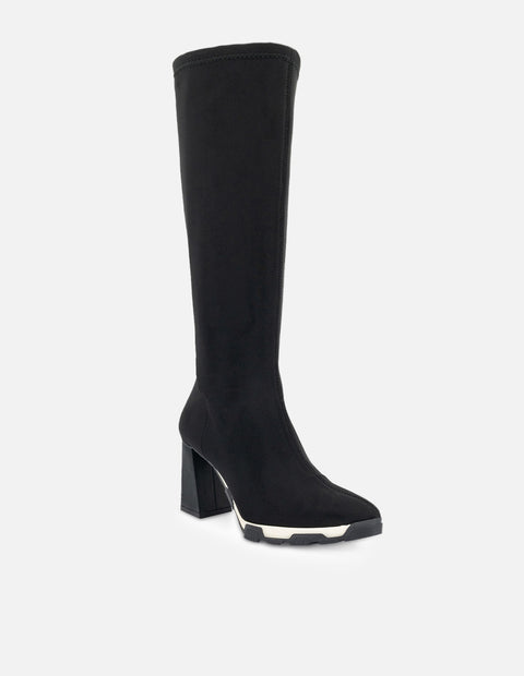 Bota negro lycra para mujer con detalle bicolor