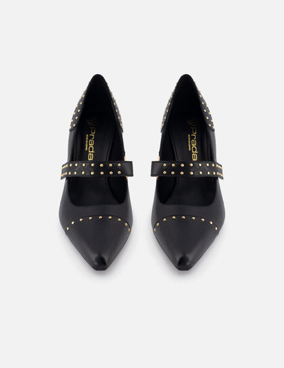 Zapatilla tipo mercedes de piel para mujer color negro