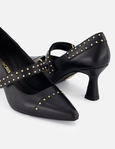 Zapatilla tipo mercedes de piel para mujer color negro