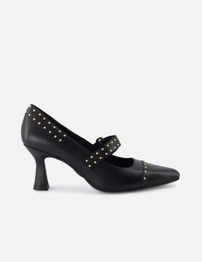 Zapatilla tipo mercedes de piel para mujer color negro