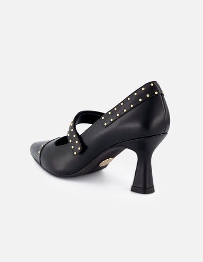 Zapatilla tipo mercedes de piel para mujer color negro