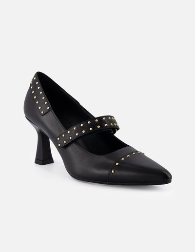 Zapatilla tipo mercedes de piel para mujer color negro
