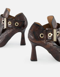 Zapato abotinado de piel con grabado tipo coco para mujer