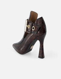 Zapato abotinado de piel con grabado tipo coco para mujer