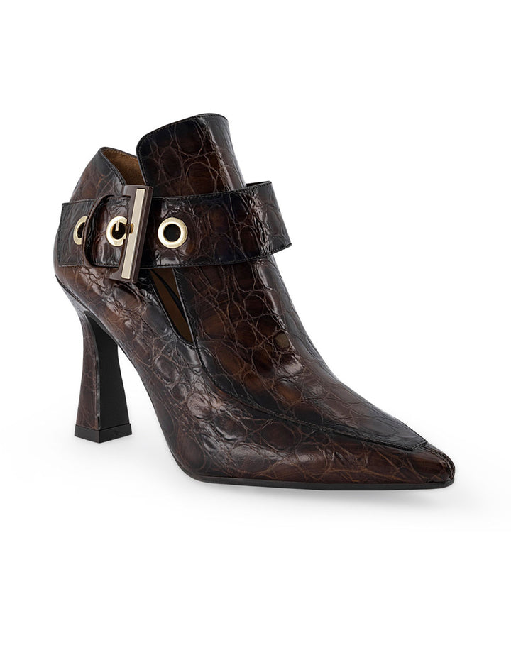 Zapato abotinado de piel con grabado tipo coco para mujer